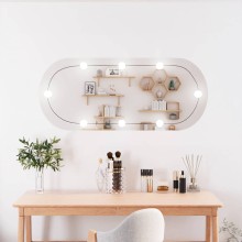 Овално стенно огледало без рамка с 8 регулируеми LED крушки 40 x 90 см