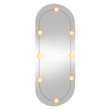 Овално стенно огледало без рамка с 8 регулируеми LED крушки 40 x 90 см