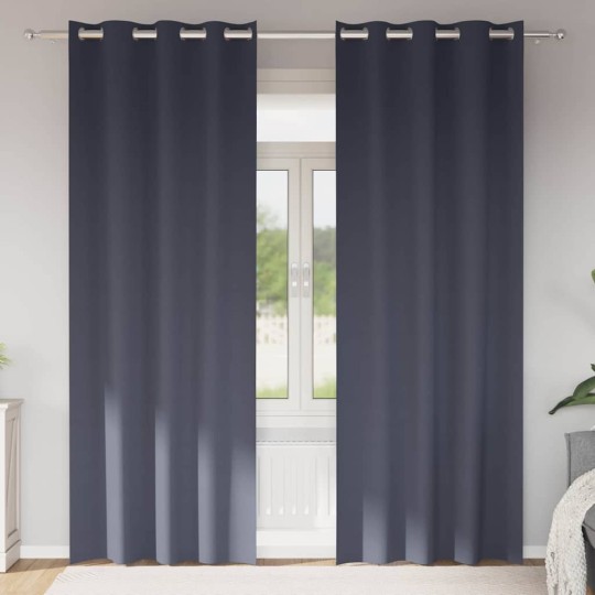 Плътни завеси в цвят антрацит с метални халки, 2 бр., 140 x 260 см