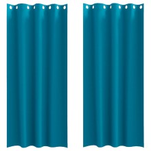 Плътни завеси в цвят карибско синьо с метални халки, 2 бр., 140 x 260 см