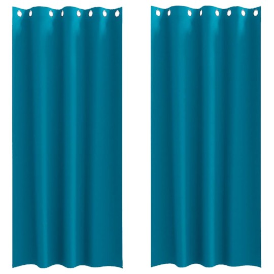 Плътни завеси в цвят карибско синьо с метални халки, 2 бр., 140 x 260 см