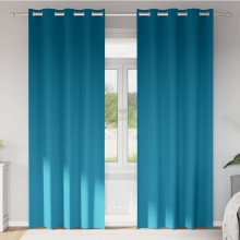 Плътни завеси в цвят карибско синьо с метални халки, 2 бр., 140 x 260 см