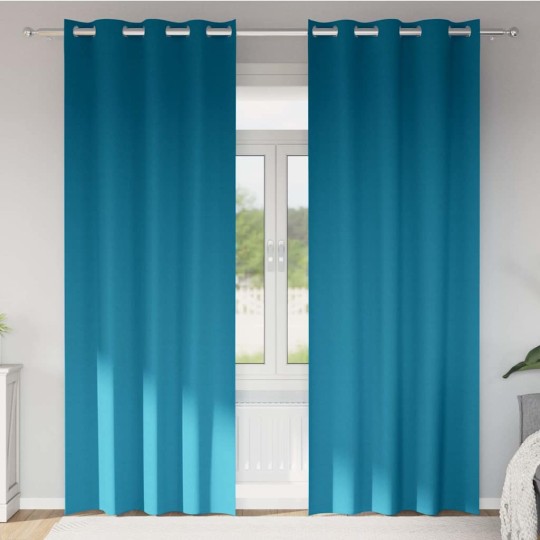 Плътни завеси в цвят карибско синьо с метални халки, 2 бр., 140 x 260 см