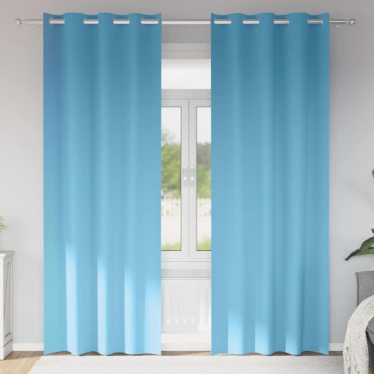 Плътни завеси в цвят небесносиньо с метални халки, 2 бр., 140 x 260 см