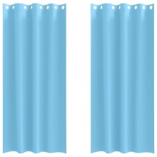 Плътни завеси в цвят небесносиньо с метални халки, 2 бр., 140 x 260 см