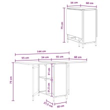 Сгъваема трапезна маса в стил Industrial Modern, ЛПДЧ дъб сонома и черен метал, 144 x 60 см