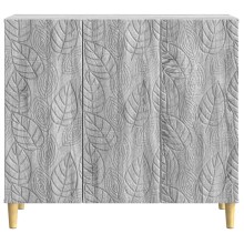 Шкаф FLORA с 3 врати и флорални фронтове, сив дъб сонома, 89 x 34,5 x 80 см