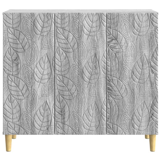 Шкаф FLORA с 3 врати и флорални фронтове, сив дъб сонома, 89 x 34,5 x 80 см