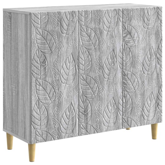 Шкаф FLORA с 3 врати и флорални фронтове, сив дъб сонома, 89 x 34,5 x 80 см