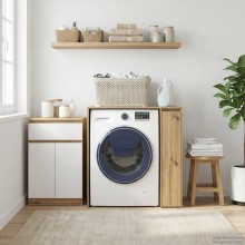 Шкаф за свободностояща пералня с работен плот и отделение, дъб артизан, 87 x 60 x 89 см