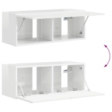 Стенен ТВ шкаф LINEA с вертикално фрезован фронт, бял гланц, 78,5 x 30 x 29,5 см