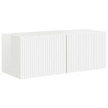 Стенен ТВ шкаф LINEA с вертикално фрезован фронт, бял гланц, 78,5 x 30 x 29,5 см