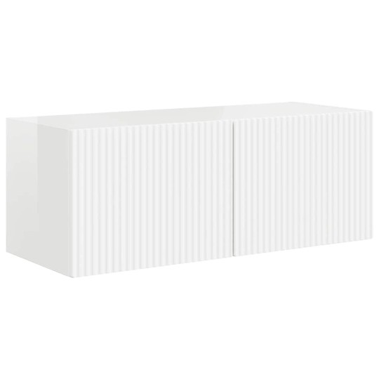 Стенен ТВ шкаф LINEA с вертикално фрезован фронт, бял гланц, 78,5 x 30 x 29,5 см