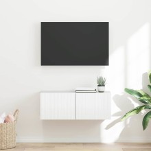 Стенен ТВ шкаф LINEA с вертикално фрезован фронт, бял гланц, 78,5 x 30 x 29,5 см