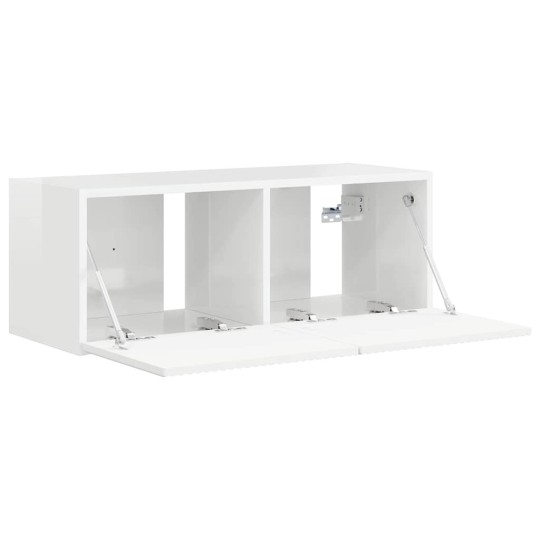 Стенен ТВ шкаф LINEA с вертикално фрезован фронт, бял гланц, 78,5 x 30 x 29,5 см