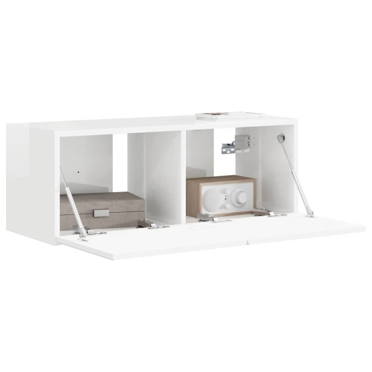 Стенен ТВ шкаф LINEA с вертикално фрезован фронт, бял гланц, 78,5 x 30 x 29,5 см