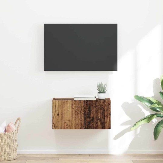 Стенен ТВ шкаф LINEA с вертикално фрезован фронт, състарено дърво, 60 x 31 x 29,5 см