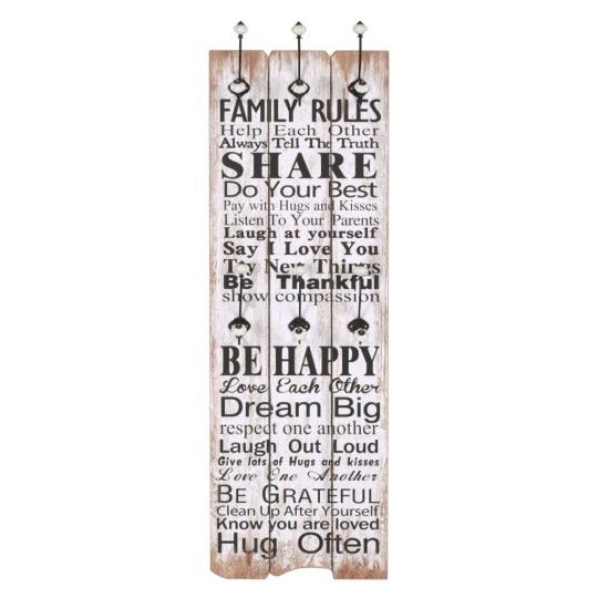 Стенна закачалка FUN с 6 куки FAMILY RULES, 120 x 40 см