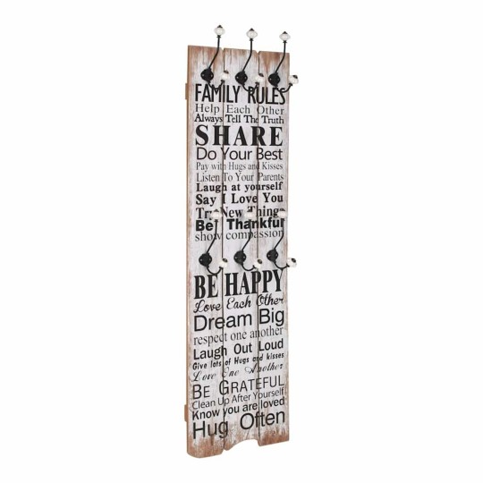 Стенна закачалка FUN с 6 куки FAMILY RULES, 120 x 40 см