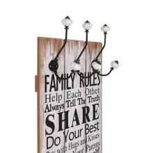 Стенна закачалка FUN с 6 куки FAMILY RULES, 120 x 40 см