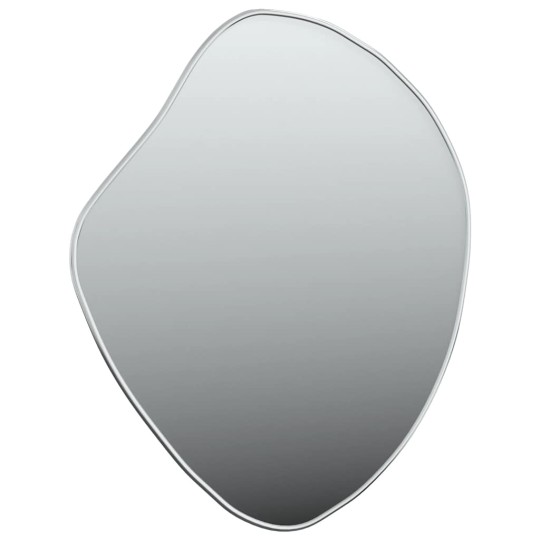 Стенно асиметрично огледало с фина сребриста рамка 60 x 50 см