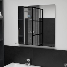 Стенно огледало от закалено стъкло с интегриран рафт 60 x 60 см