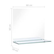 Стенно огледало от закалено стъкло с интегриран рафт 60 x 60 см