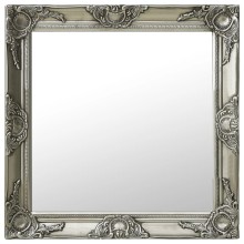 Стенно огледало със сребриста барокова рамка от масивно дърво 60 x 60 см