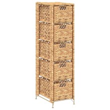 Тесен органайзер с 5 кошници от воден хиацинт, кафяв, 25,5 x 37 x 100 см
