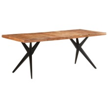 Трапезна маса в стил Mid-Century Modern, акациево дърво масив и черна стомана, 200 x 90 см
