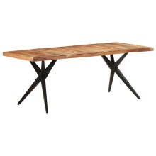 Трапезна маса в стил Mid-Century Modern, акациево дърво масив и черна стомана, 200 x 90 см