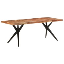 Трапезна маса в стил Mid-Century Modern, акациево дърво масив и черна стомана, 200 x 90 см