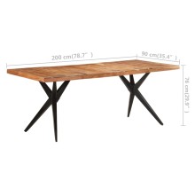Трапезна маса в стил Mid-Century Modern, акациево дърво масив и черна стомана, 200 x 90 см