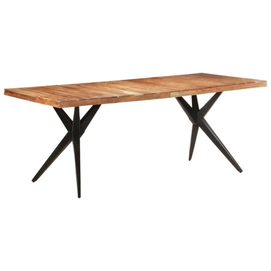 Трапезна маса в стил Mid-Century Modern, акациево дърво масив и черна стомана, 200 x 90 см