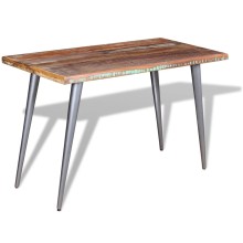 Трапезна маса в стил Mid-Century Modern, многоцветно регенерирано масивно дърво и сива стомана, 120 x 60 см
