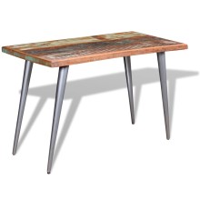 Трапезна маса в стил Mid-Century Modern, многоцветно регенерирано масивно дърво и сива стомана, 120 x 60 см