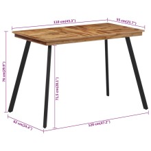 Трапезна маса в стил Mid-Century Modern, тиково дърво масив и черна стомана, 120 x 62 см
