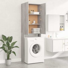 Висок шкаф за пералня с 2 врати и 3 отделения, сив дъб сонома, 64 x 25,5 x 190 см