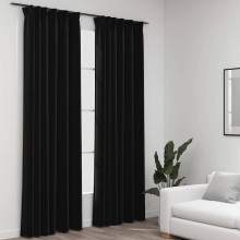 Завеси с ленена текстура в цвят антрацит с перделък, 2 бр., 140 x 225 см