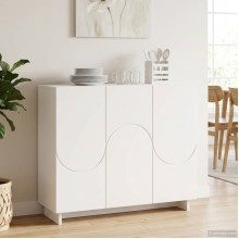 Бюфет ORBITA с фрезовани фронтове с абстрактни кръгови линии, бял, 85,5 x 31 x 75 см