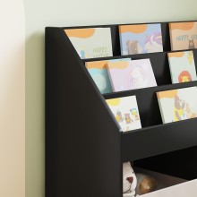 Детска етажерка за книги с открити отделения, черна, 72,5 x 29,5 x 69 см