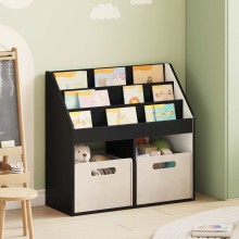 Детска етажерка за книги с открити отделения, черна, 72,5 x 29,5 x 69 см