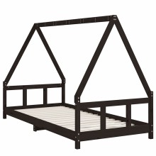 Детско легло къщичка Монтесори от масивна борова дървесина, черно, 90 x 200 см