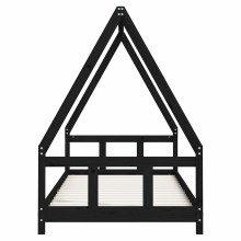Детско легло къщичка Монтесори от масивна борова дървесина, черно, 90 x 200 см
