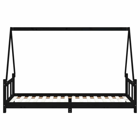 Детско легло къщичка Монтесори от масивна борова дървесина, черно, 90 x 200 см