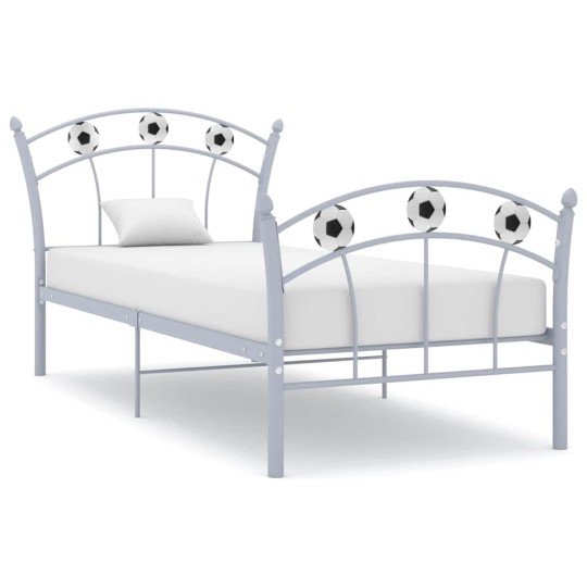 Единично метално легло STRIKER с футболни мотиви, сиво