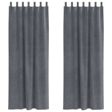 Кадифени завеси в цвят сив с текстилни гайки (уши), 2 бр., 140 x 245 см