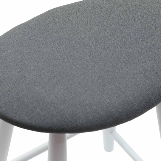 Комплект от 2 ниски бар стола тип табуретки в стил Mid-Century Modern от масивно каучуково дърво в бяло и сива тапицерия
