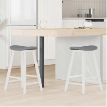 Комплект от 2 ниски бар стола тип табуретки в стил Mid-Century Modern от масивно каучуково дърво в бяло и сива тапицерия
