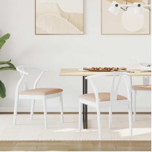 Комплект от 2 трапезни стола тип кресла в стил Mid-Century Modern от масивно каучуково дърво в бяло и бежово